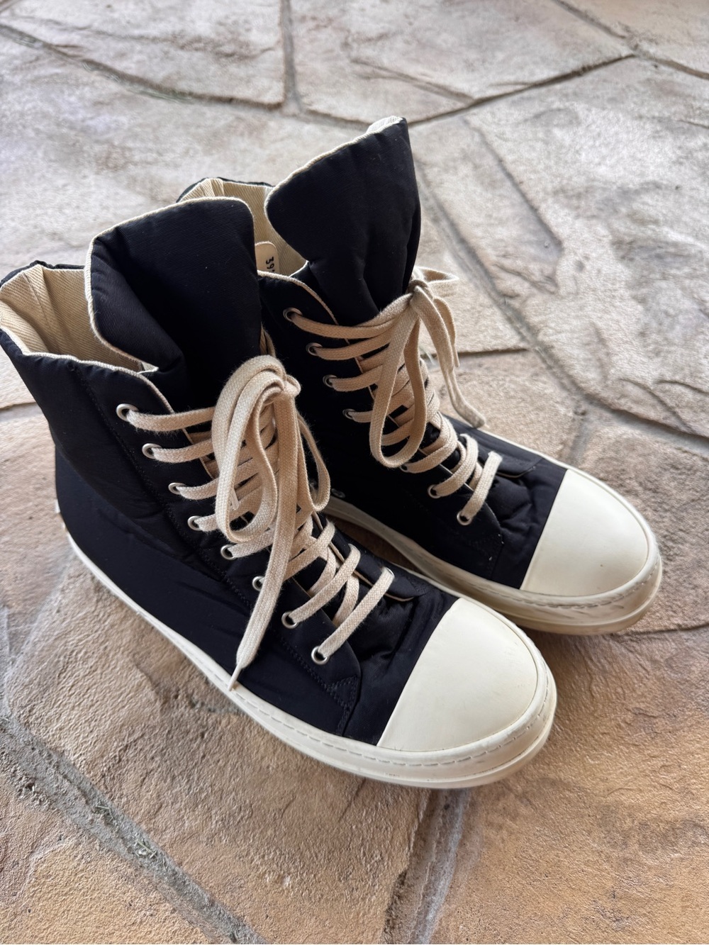 Rick Owens DRKSHDW Padded Ramones High Top Puffer Sneakers Black Milk EU 42 US 9